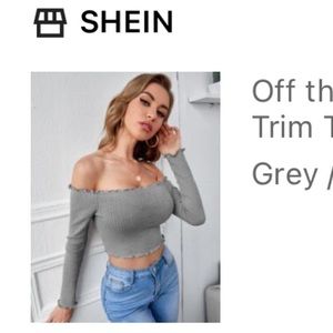 Shein off the shoulder lettuce trim tee